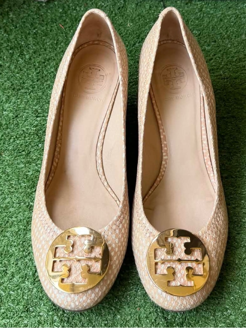 Tory Burch Logo Medallion Wedge Womens Sandals